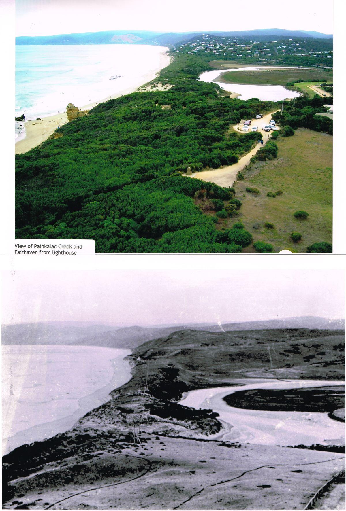 Painkalac Creek from the Lighthouse now and then